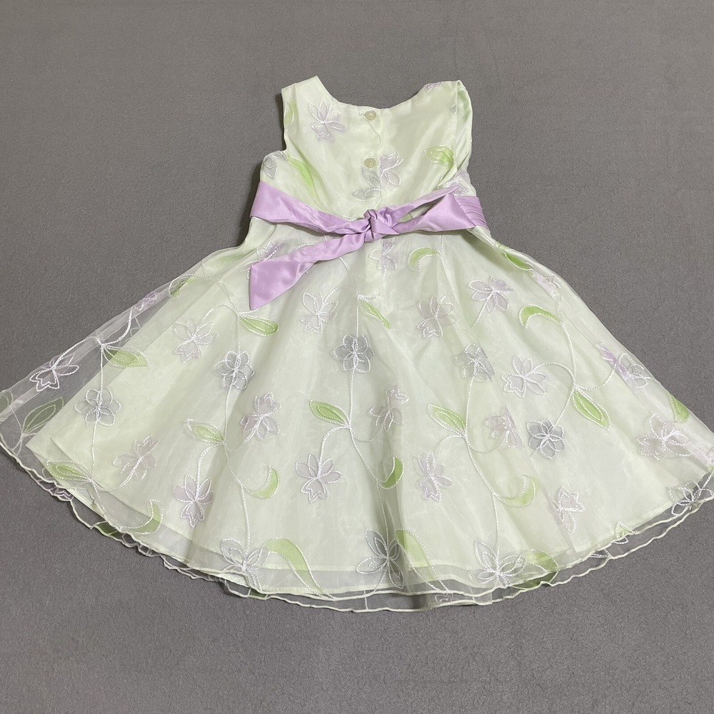 Dress Girls Sz 3T Green Lavender‎ Layered Sheer Embroidered Bow 90s Puff Fancy - Picture 16 of 16